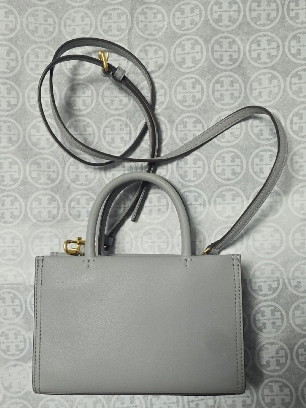 Tory Burch Light Gray Mini Satchel with Gold Hardware